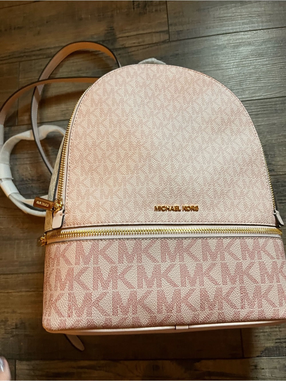 Michael Kors Blush Pink Logo Mini Backpack with Gold Hardware